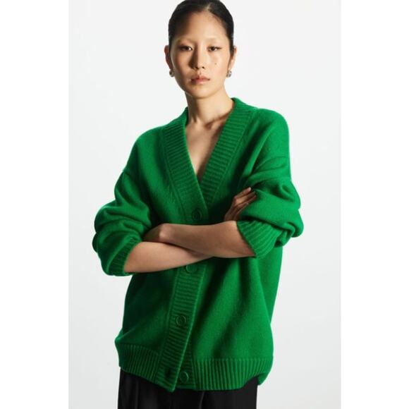 COS Sweaters - COS 100% Wool Oversized V-Neck Cardigan Sweater in Bright Kelly Green Size Small